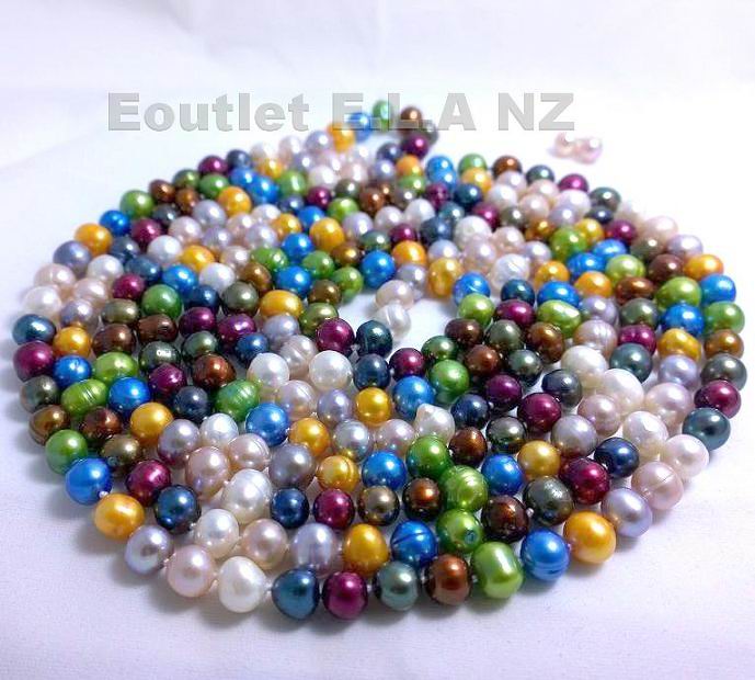 GENUINE 7-8mm RAINBOW PEARL NECKLACE 1.9M+FREE EARRINGS